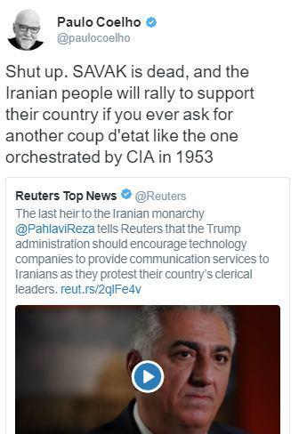 نویسنده برزیلی خطاب به «رضا پهلوی»:خفه شو! نویسنده برزیلی خطاب به «رضا پهلوی»:خفه شو!