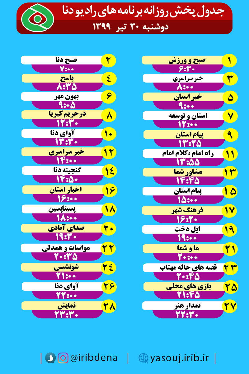 جدول پخش برنامه‌های رادیوی شبکه دنا