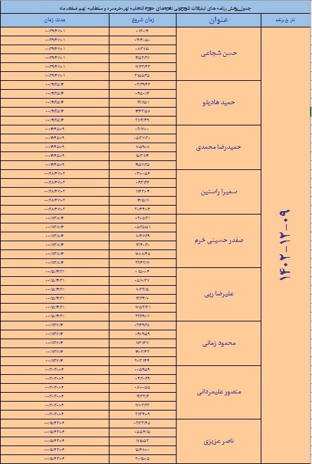 اعلام زمان بندی پخش برنامه های تبلیغاتی ابهر، خرمدره و سلطانیه