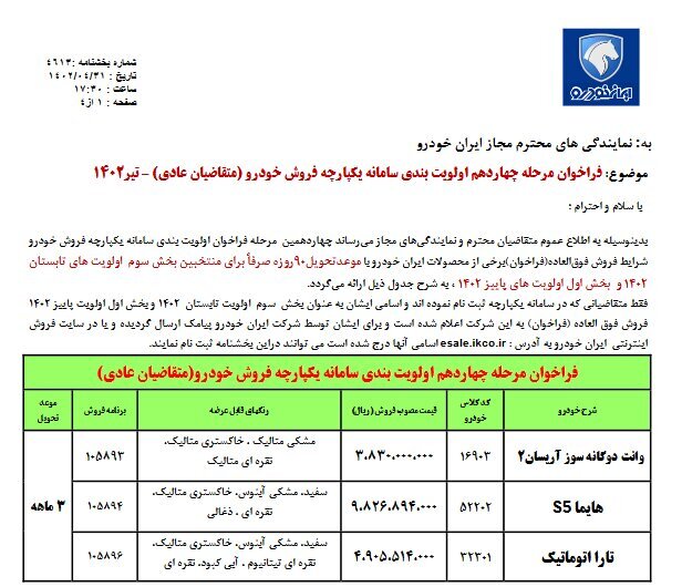 واریز وجه متقاضیان محصولات ایران خودرو تا ۱۱ مرداد