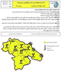 صدور هشدار زرد هواشناسی در کهگیلویه و بویراحمد